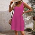 thumbnail image 5 of Mohiass V Neck Sleeveless Tank Summer Dresses for Women Solid Color Beach 2024 Casual Boho Dress Hot Pink 2XL, 5 of 6