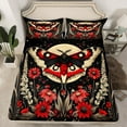 thumbnail image 2 of Manfei Teens Bohemian Moth Queen Sheet Sets, Tribal Butterfly Animal Flat Sheet, Hippie Red Flower Queen Fitted Sheet, Luxury Bedroom Decor, 4 Pieces, 2 of 7