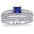 thumbnail image 2 of 2.75 Carat Square Shape Blue Sapphire And Moissanite Diamond Wedding Ring Antique Bridal set Ring on 10k White Gold, 2 of 2