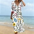 thumbnail image 4 of Ayolanni 3/4 Sleeve Dresses for Women 2026 V-Neck Floral A-Line Maxi Dress Casual Holiday Boho Cotton Long Dress Blue XXL, 4 of 7