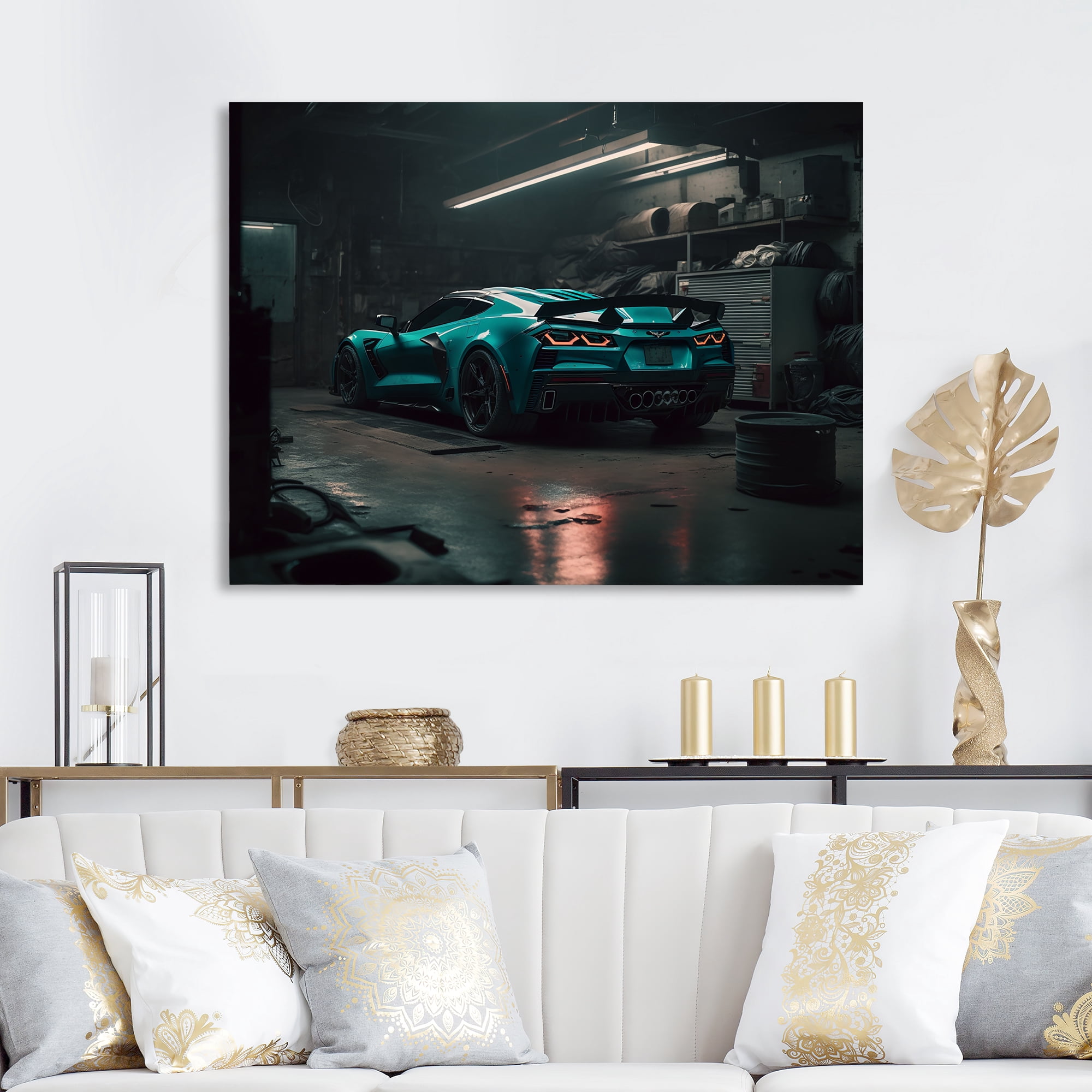 Designart Vette In Underground Garage Canvas Wall Art