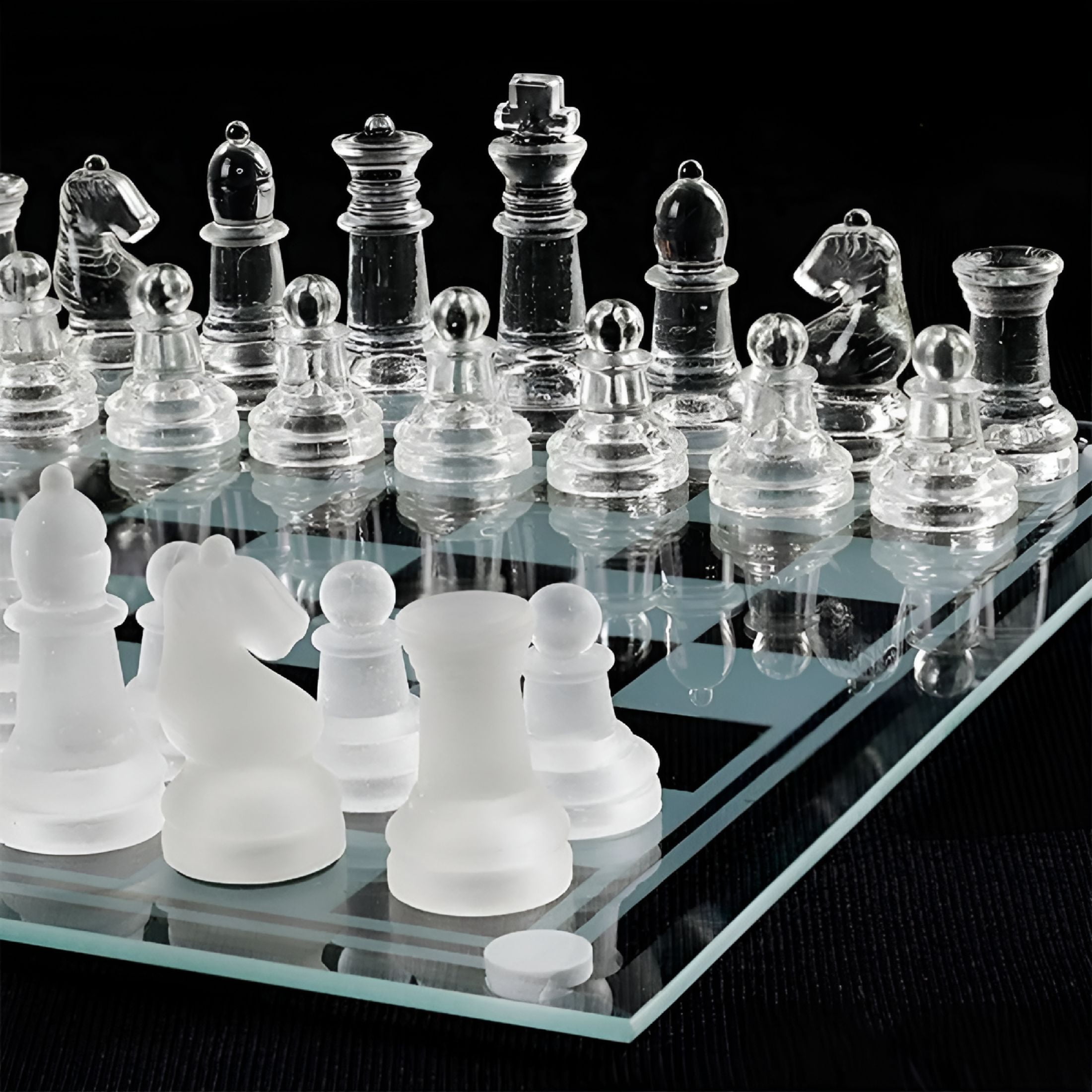 BESTSKY 2026 New Glass Chess Set Elegant Pieces and Game Frosted for Home,Office,Club,Study,Gift,20X20Cm