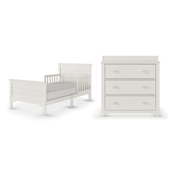Child Craft Woodland Toddler Bed and Dresser Bedroom Set, Low to Ground Design, Brushed Cotton, 2-Piece