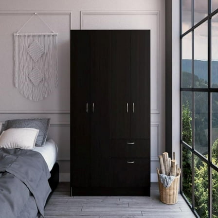 We Have Furniture Double Door Armoire Alpes, One Drawer, Black Wengue / White Finish