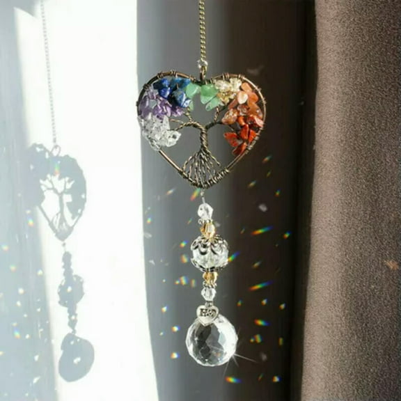 HOOUN Hanging Crystal Suncatcher Life Tree Stone Beads Prism Pendant Window Decor-Chakra