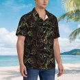thumbnail image 2 of Lsque Gold Gloss Outline Floral pattern Hawaiian Shirt for Men, Unisex Summer Beach Casual Short Sleeve Button Down Shirts-3X-Large, 2 of 9