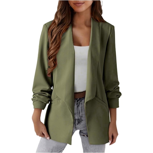 Vestes pour Femmes Mode Décontractée Solide Manches Longues Col Ouvert Veste de Costume Blazer de Travail avec Poches Maison
