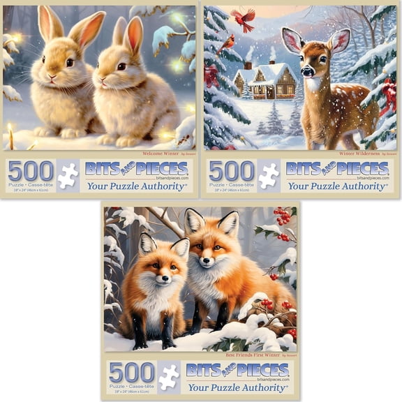 Bits and Pieces Cute Winter Animals 500 Piece Jigsaw Puzzles Value Set of Three