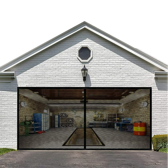 LIAMST Garage Door Screen for 16x8FT- 2 Car Garage Doors, Reinforced Fiberglass Door Screen,Stronger High Energy Magnets ï¼Œ Magnetic Screen Door