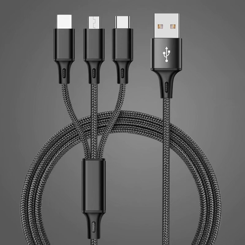 3-in-1 Charging Cable IOS Android USB Type-C 1.2m Data Cable Black