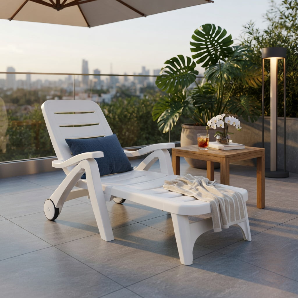 Hommoo 5-Position Adjustable Outdoor Chaise Lounge Chair with Wheels, PP Folding Lounger for Patio, Poolside & Backyard, Gray