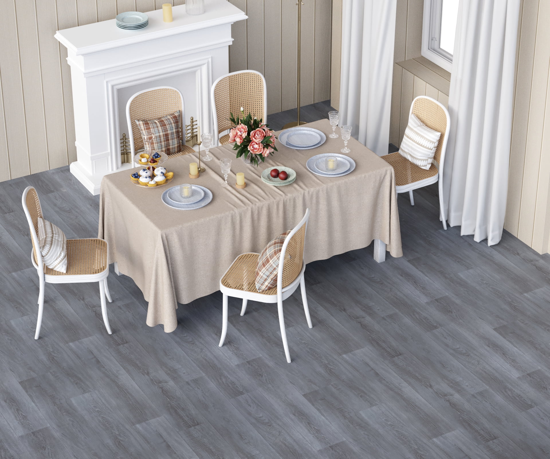 Oxdigi Vinyl Flooring Roll 39.3x196 inches, PVC Leather-Like Linoleum Floor Covering with Tape, Removable- No Adhesive Backing Gray Wood