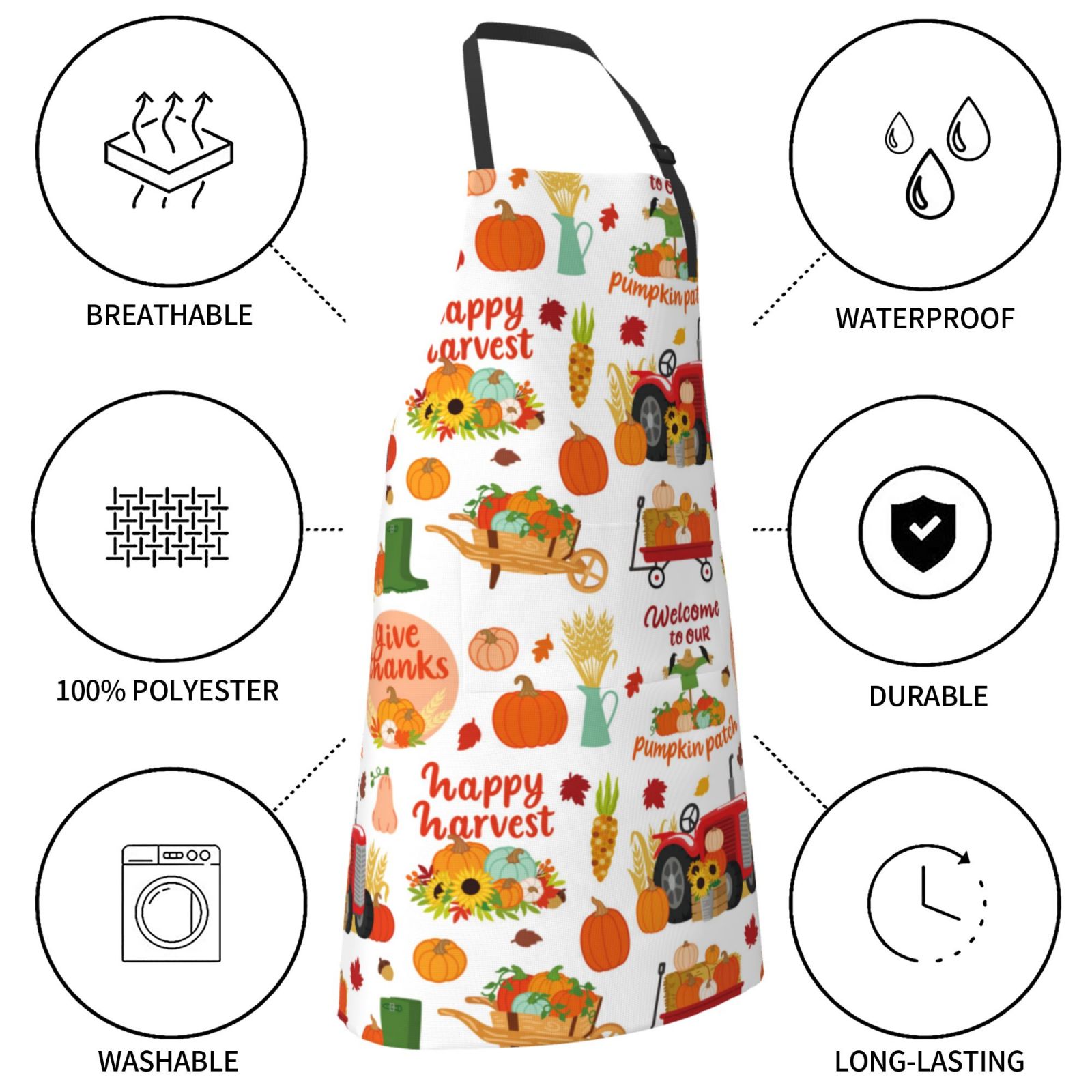 Naloa Fall Farm Pumpkin Apron Kitchen Aprons with Pockets for Women Men Chef