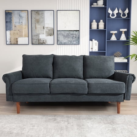 74" Wide Upholstered Rolled Arm Sofa,Gray