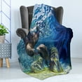 thumbnail image 4 of Sea Animals Soft Flannel Fleece Blanket, Playful California Sea Lions Swimming in Clear Water Undersea World Theme, Cozy Plush for Indoor and Outdoor Use, 50" x 60", Navy Blue Lime, by Ambesonne, 4 of 5