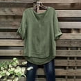 thumbnail image 2 of Olyvenn 3/4 Sleeve Cotton Linen Shirts for Womens Vintage V Neck Casual Loose Fit 2025 Summer Tunic Tops Blouse Green XXL, 2 of 6