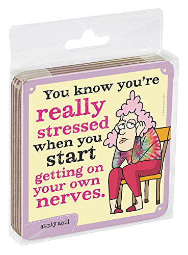 Aunty Acid Coffee and Free Kittens Tree-Free Greetings Set of 4 Cork-Backed Coasters EC96390 3.75 x 3.75 Inches 