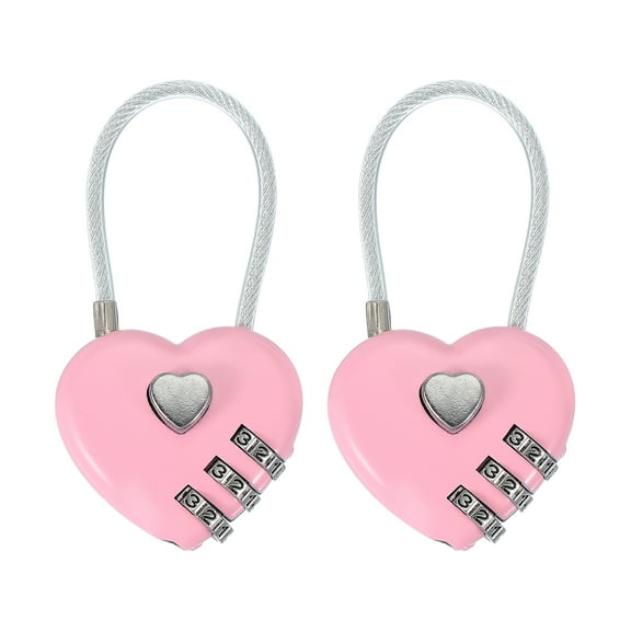 Uxcell Heart Padlock, 3 Digit Combination Lock Heart Shape Mini Code Locks for Jewelry Storage Box Valentine Gift Travel Bags Gym Outdoor Combo Lock, Pink, Pack of 2
