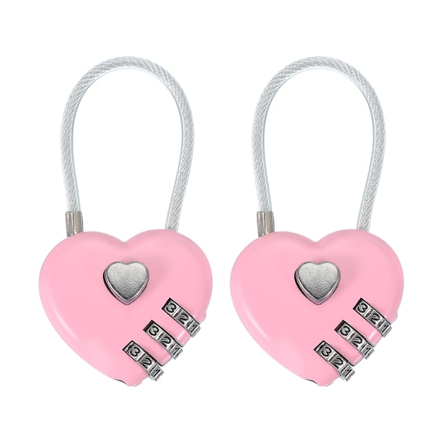 Candado en forma de corazón Uxcell, candado de combinación de 3 dígitos, candados mini para caja de joyas, regalo de San Valentín, bolsas de viaje, gimnasio, candado rosa, paquete de 2