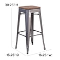 thumbnail image 5 of Flash Furniture Lincoln 4 Pk. 30" High Backless Silver Antique Finish with Clear Coat Metal Barstool with Square Wood Seat, 5 of 13