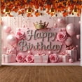 thumbnail image 3 of Pink Theme Banner Royal Crown Princess Backdrop Pink Roses Sparkling Letters Glamorous Party Backdrop for Birthday Party Girls' Birthday Indoor Decoration, 3 of 9