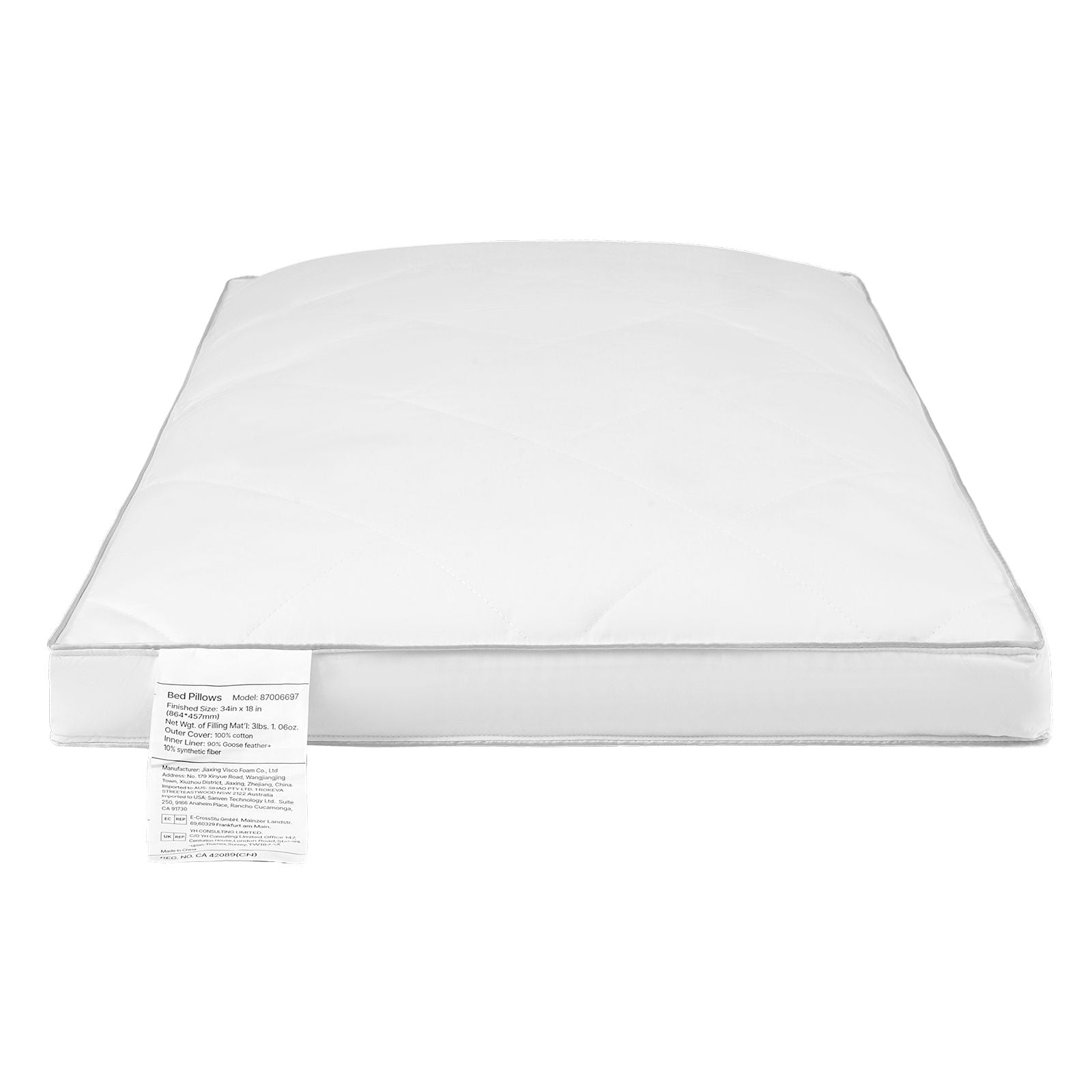 King Size Goose Down Pillow with 90% Goose Down, Breathable Cotton Cover, Machine Washable, for Side Back Stomach Sleepers