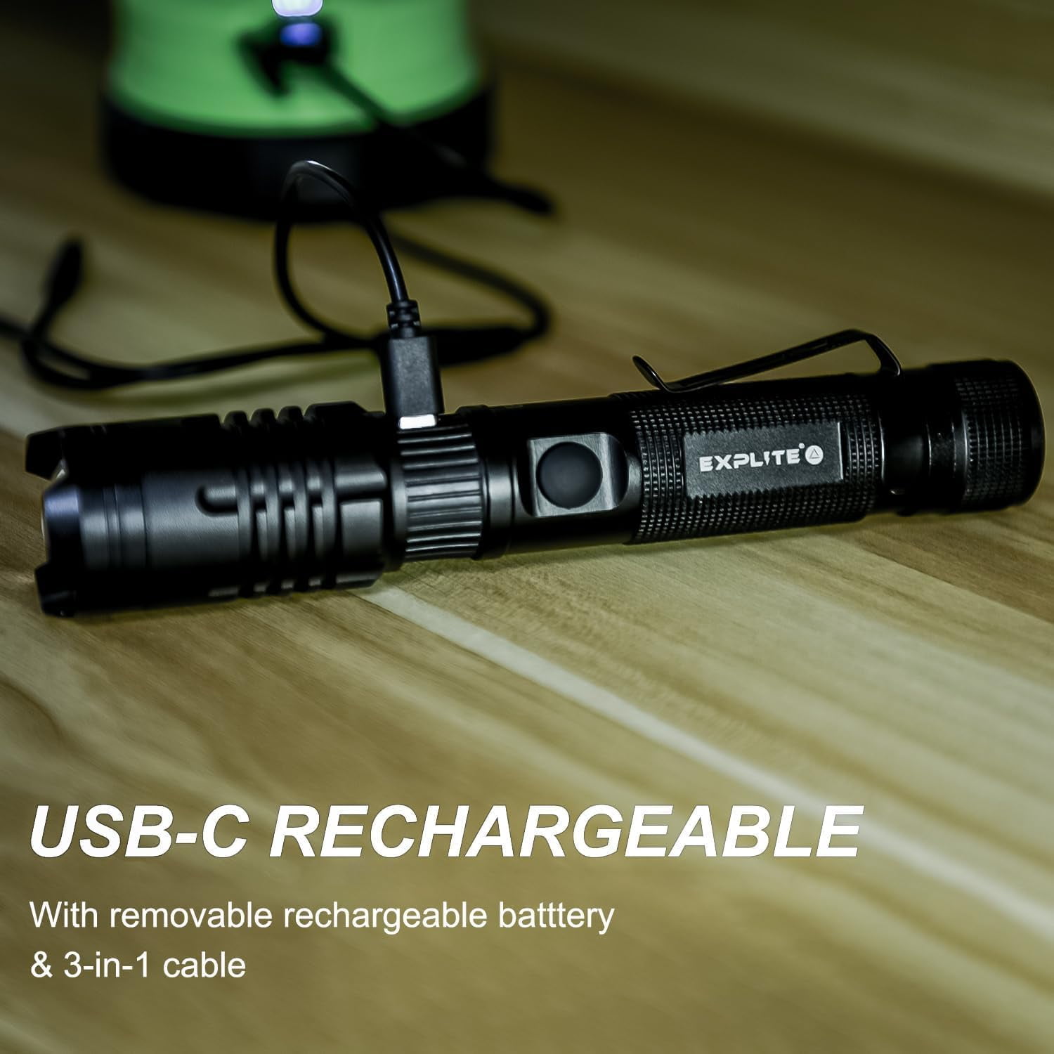 Explite USB Rechargeable Flashlight with Diffuser, Clip & Magnet, IP67 Waterproof, High Lumen, Super Bright Portable Handheld LED Camping Flash Light