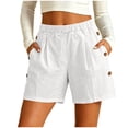 thumbnail image 2 of Bloomae Bermuda Shorts for Women High Waisted Linen Dressy Casual Shorts Elastic High Waist Pleated Wide Leg Summer Button Decor Short Pants with Pockets, 2 of 8