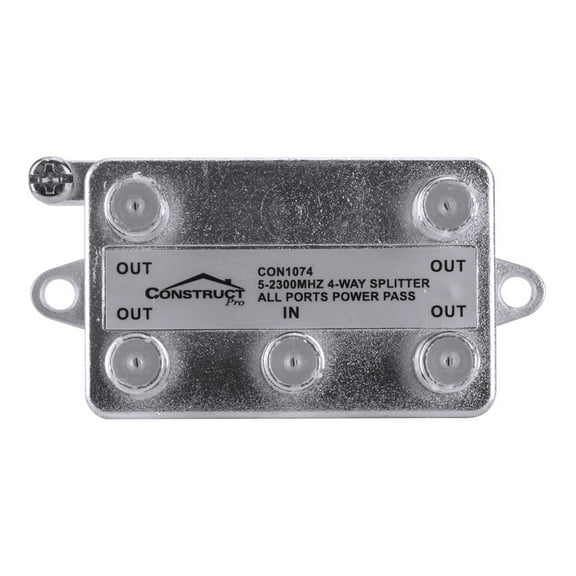 Construct Pro Vertical 4-Way 5-2300 MHz Splitter (F-Female Inputs)
