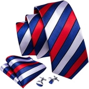 Barry.Wang Men's Ties Formal Stripe Necktie Set with Handkerchief Cufflink Silk Woven