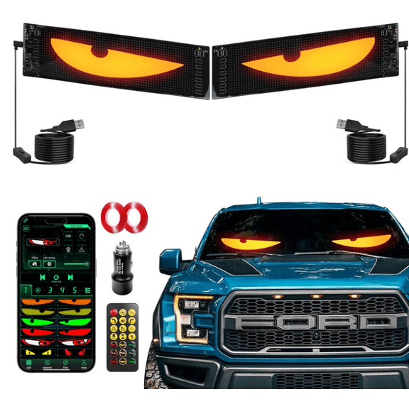 Multifunctional Bright 2-Piece Car Windshield Demon Eyes - 15“ x 4” Programmable Car LED Eyes - Flexible LED Display - Christmas, Halloween, and Various Holiday Decorations