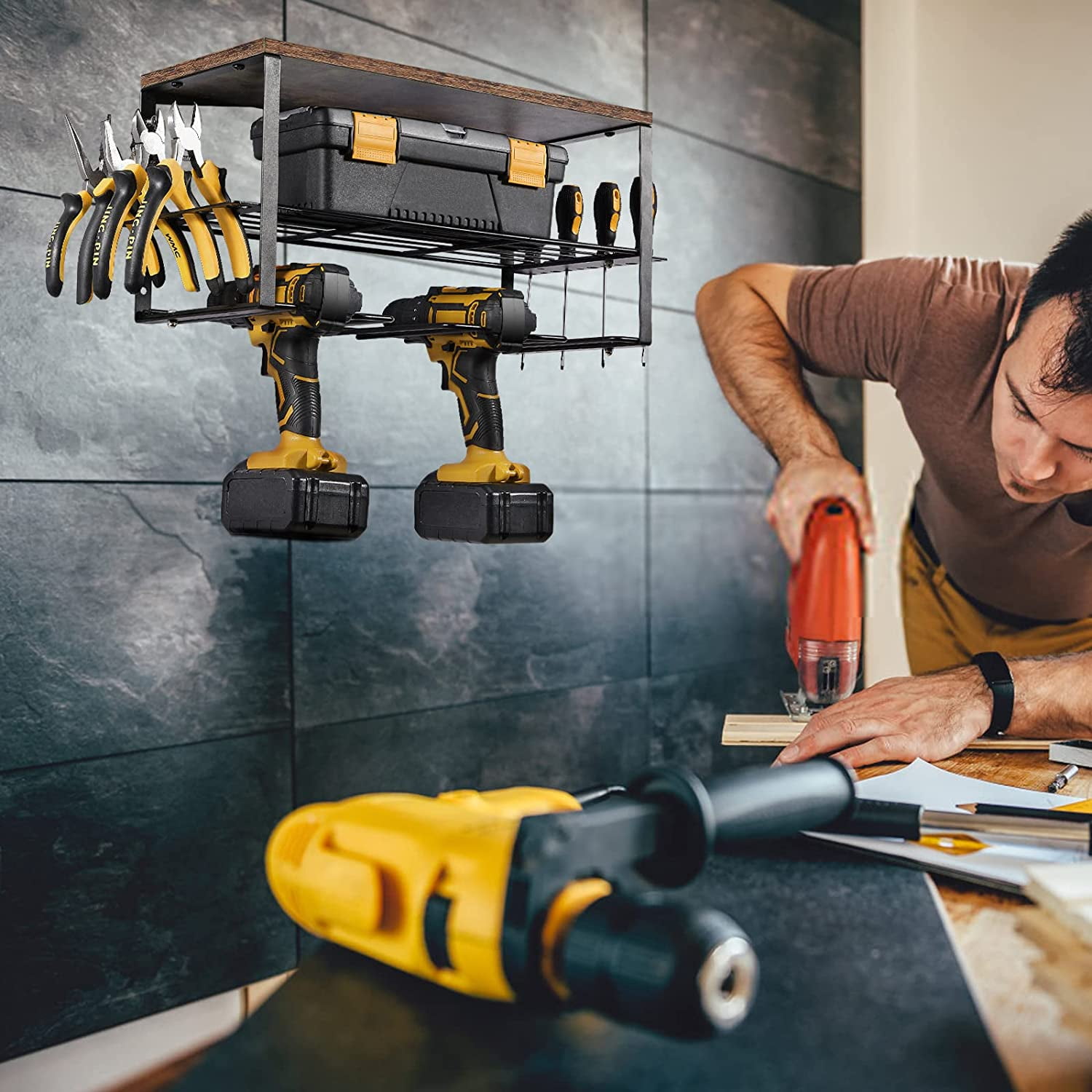 Wall Mounted Power Tool Organizer, Garage Drill Holder Storage Rack