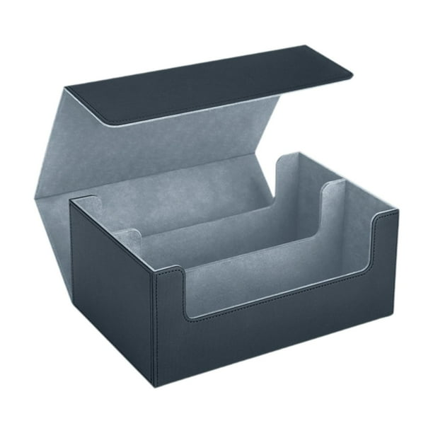 Caja para guardar barajas de cartas, organizador de doble fila para juegos de cartas de colección negro y gris