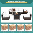 thumbnail image 3 of Patiojoy Patio Rattan 7PCS Cushioned Chair Set Furniture Set Thick Cushion w/ 50,000 BTU Propane Fire Pit Table for Garden Black, 3 of 8