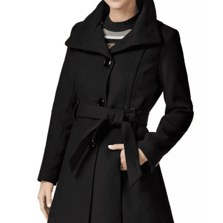 Madden Girl Juniors' Belted Skirted Coat, Black XL - NEW