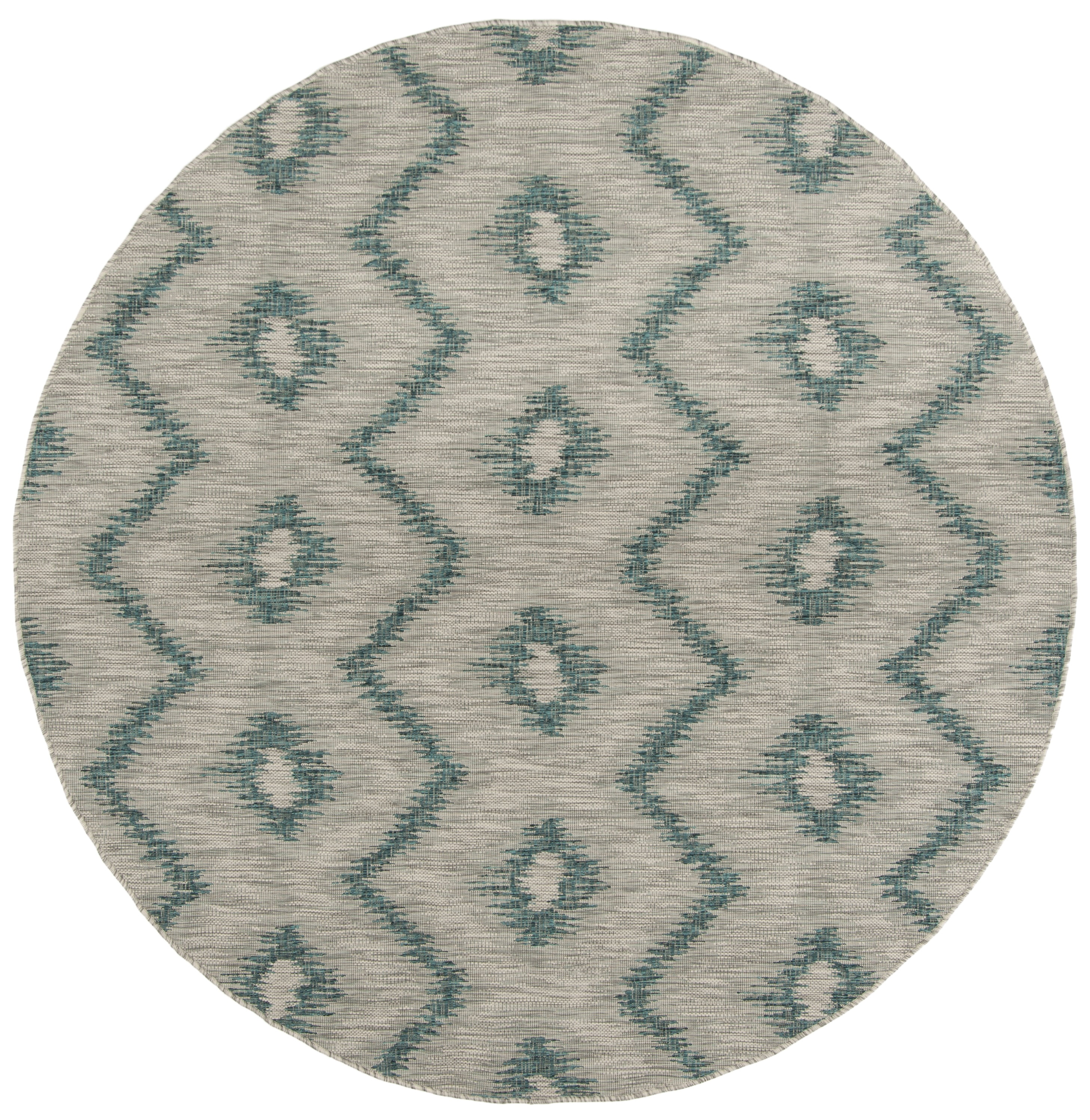 SAFAVIEH Courtyard Clark Chevron Indoor/Outdoor Area Rug, 6'7" x 6'7" Round, Grey/Blue