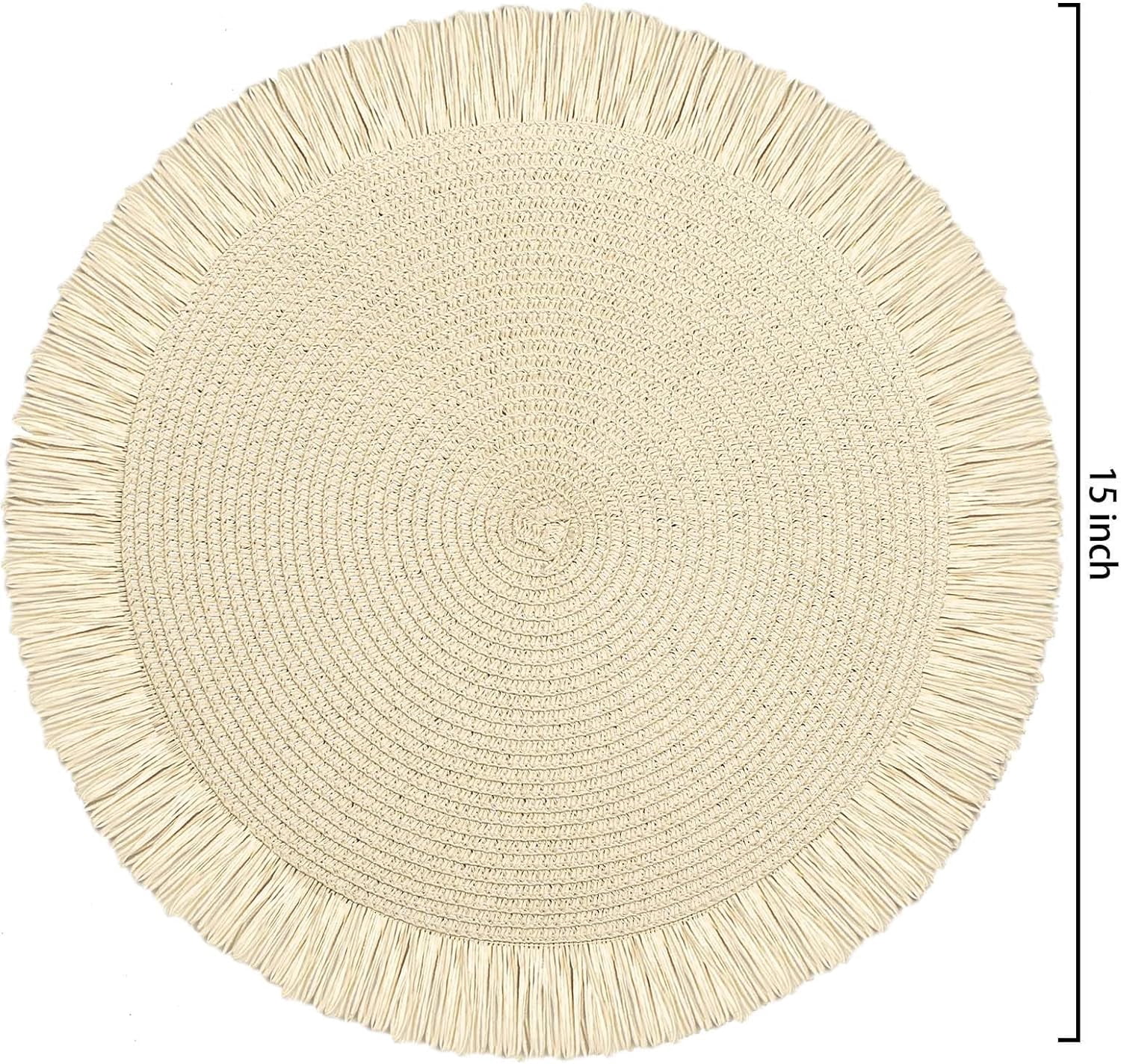 CAILDANL Round Burlap Placemats Set of 12 Jute Rustic Place Mats for Dining Tables Heat Resistant Natural Farmhouse Table Mats Decor for (Brown lace)