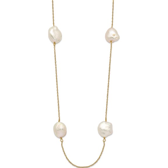14K Yellow Gold 10-11mm White Keshi Freshwater Cultured Pearl 7-Station Necklace (20 X 10.45) Made In Canada xf755-20