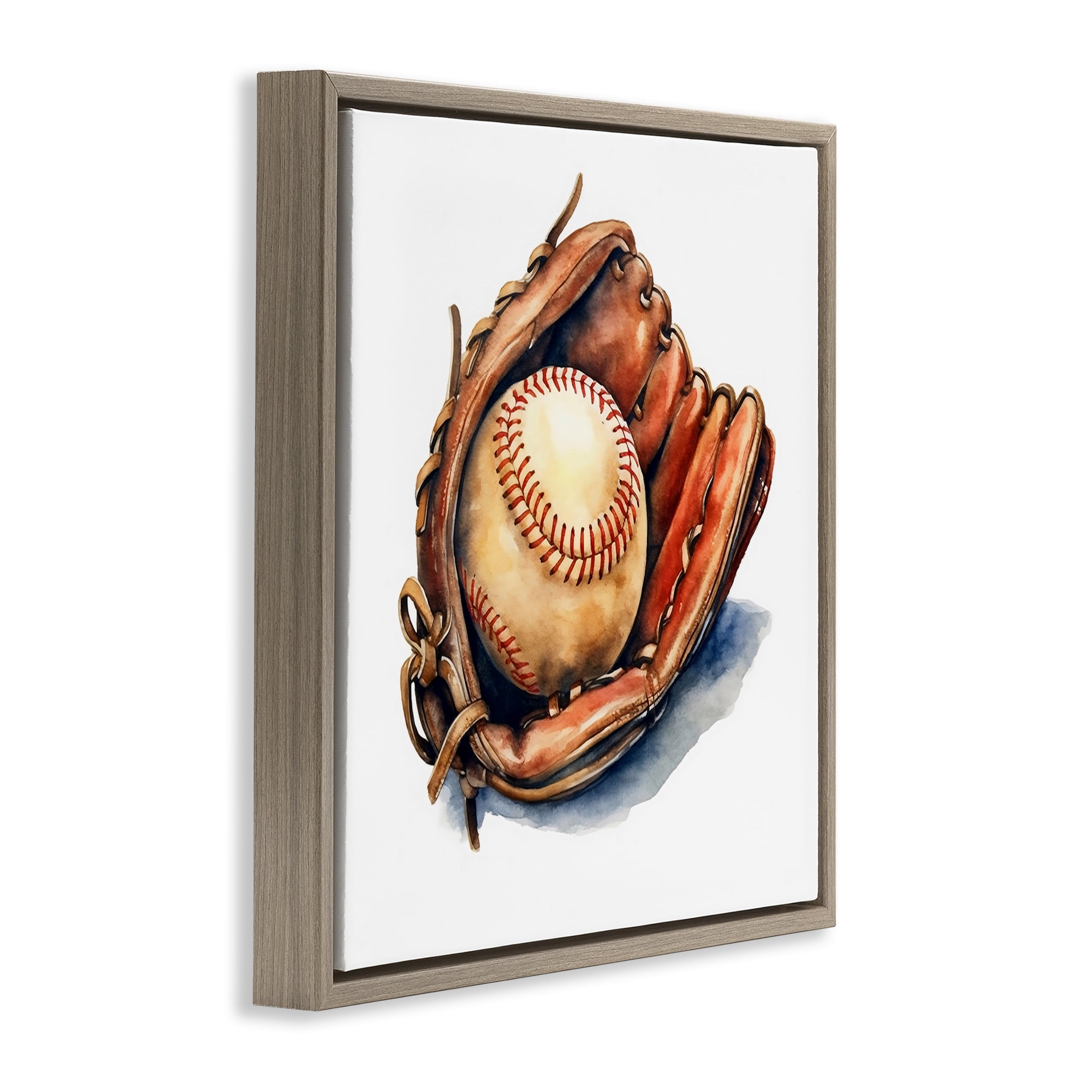 Stupell Industries Glove & Ball in Leather Brown Framed Floater Canvas Wall Art, design by Creative Studio