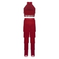 thumbnail image 3 of Sholeno Kids Girls Tassels Latin Dance Suits Halter Neck Sleeveless Crop Top with Pants Tiered Fringe Dancewear Burgundy 6, 3 of 6