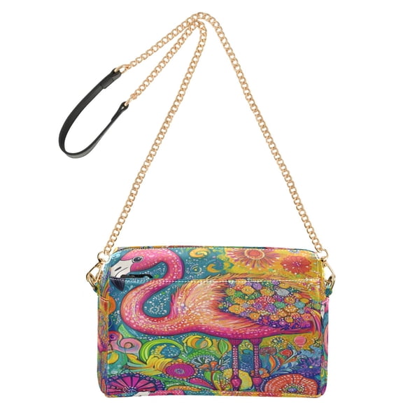 DIXRUYEE Fashion Triple Zip Small Crossbody Bag Creatively Flamingo Festivity Pattern