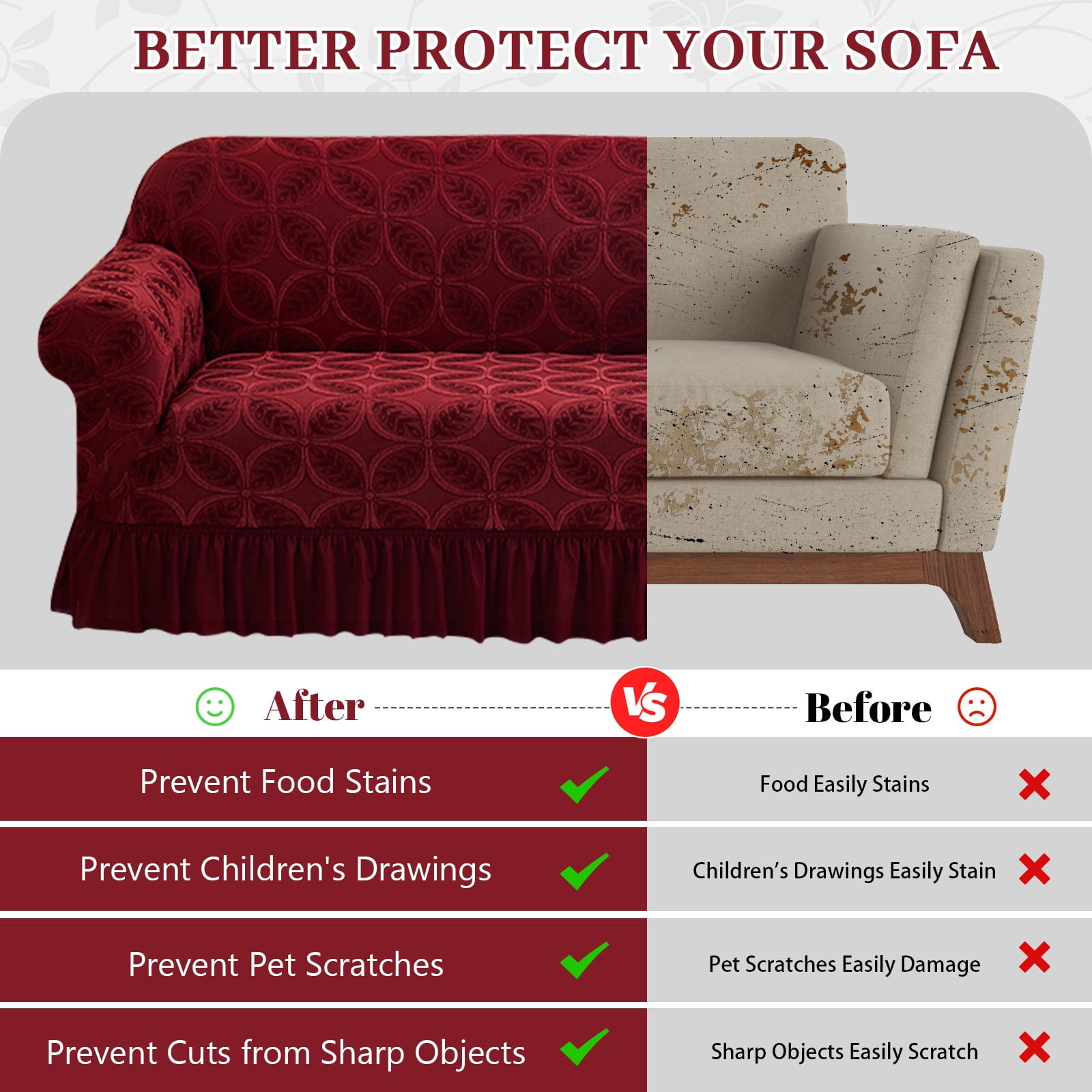 ANMINY Stretch Sofa Slipcover Cushion Couch Cover with Skirt Pet Friendly Durable Washable Stretchable 3-Seater 4-Seater (92"-118")