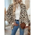 thumbnail image 5 of Leopard Print Fuzzy Outerwear Women'S Hooded Long Sleeves Fleece Jacket White L, 5 of 9