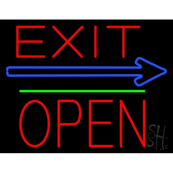 Exit Block Open Green Line LED Neon Sign 24 x 31 - inches, Clear Edge Cut Acrylic Backing, with Dimmer - Bright and Premium built indoor LED Neon Sign for Bar decor.