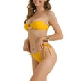 thumbnail image 4 of Conjuntos de bikini de banda de metal para mujer de 2 piezas, traje de baño de lado atado, traje de baño de corte alto, ropa de baño X-Small amarilla, 4 of 5
