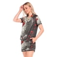 thumbnail image 2 of Women Silk Pajama Sets Causal Outings Fashion White Cat Red Flowers Moon Pattern Home, 2 of 7