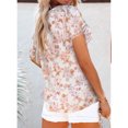 thumbnail image 4 of Blusa estampada con botones para mujer, manga corta, cuello en V, blusa informal con estampado elegante para el trabajo, fiesta diaria, 4 of 6