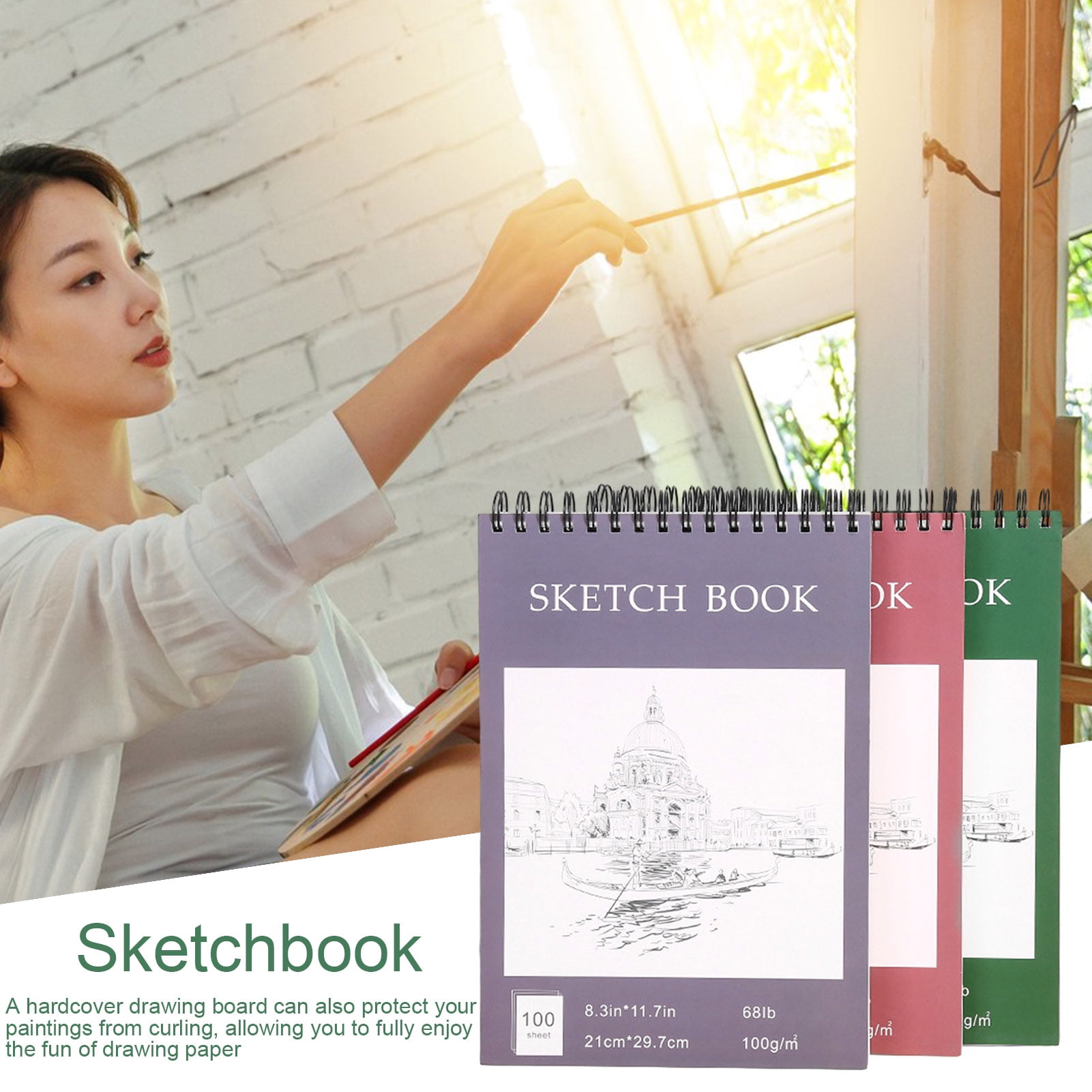Pnellth Sketch Book Spiral Wire Bound Hardcover 100 Sheets Acid Free No Bleed Thick Paper Artist Art Student Sketching Drawing Writing Sketchbook Art Supplies