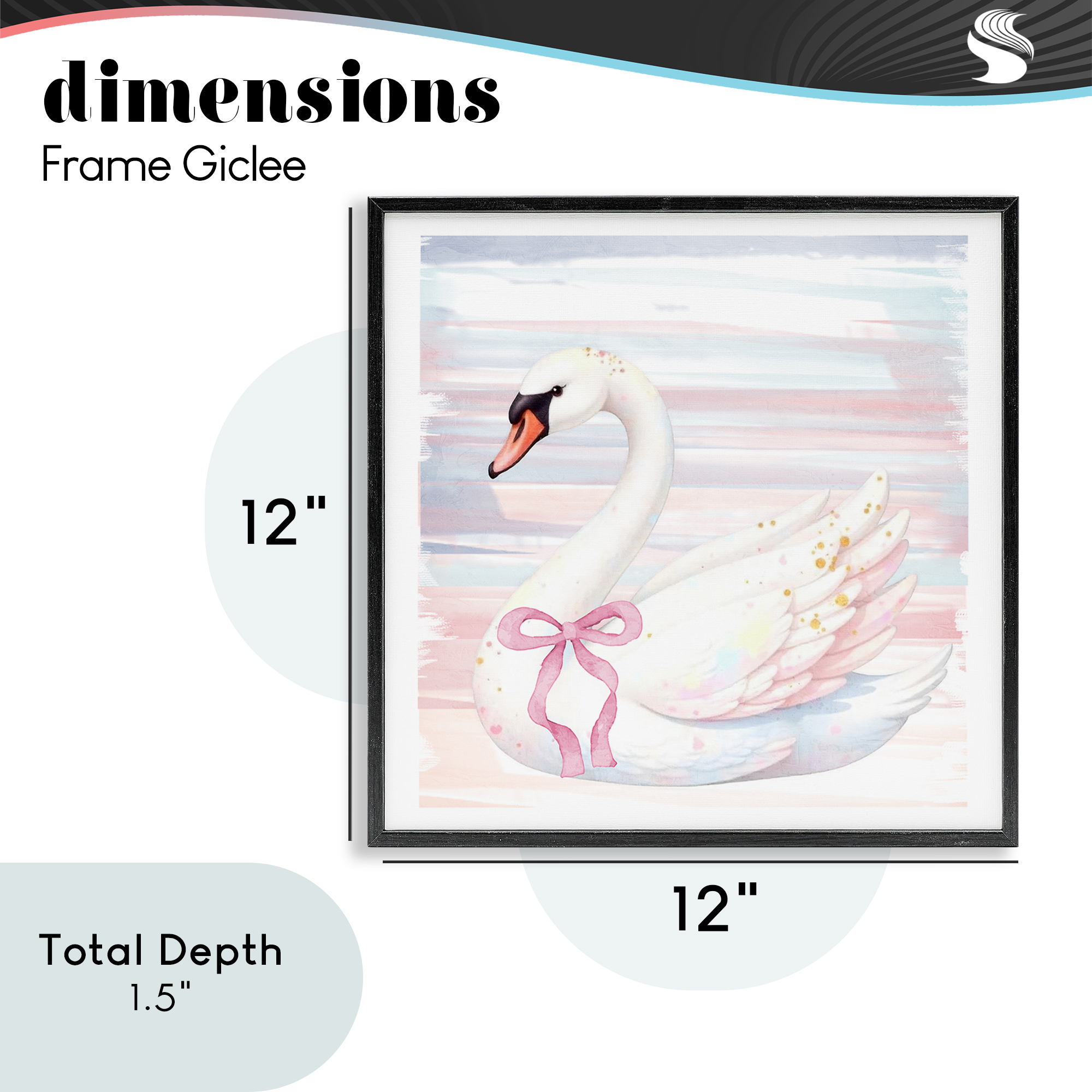 Pastel Swan with Ribbon Black Framed Giclee Art, design by Kim Allen