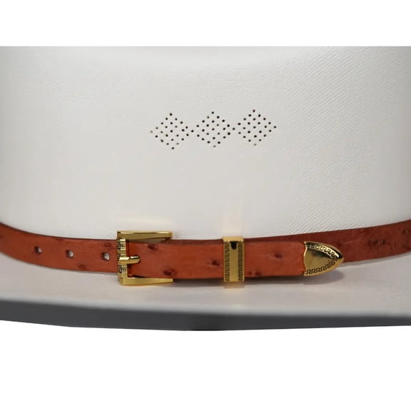 Ostrich Cowboy Hat Band Cognac Gold Plated 3 Piece Buckle Set  Handmade 26